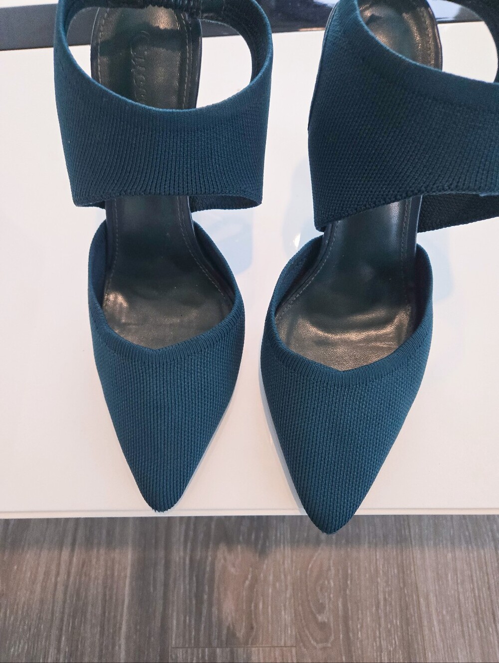 Teal Pointed Toe Elastic Strap Women's Heels